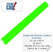 YESWECAD - Rouleau de papier jet d'encre vert fluo - 61 cm x 45m - 90 g/m² - Carton x 1 rouleau