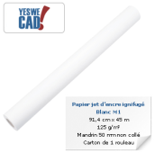 Rouleau de papier jet d'encre ignifugé M1 blanc - 91,4 cm x 45m - 125 g/m²
